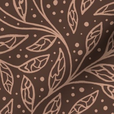 Boho intricate curly foliage -cacao brown-light terracotta