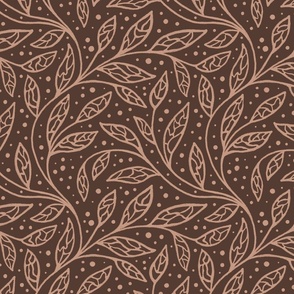 Boho intricate curly foliage -cacao brown-light terracotta