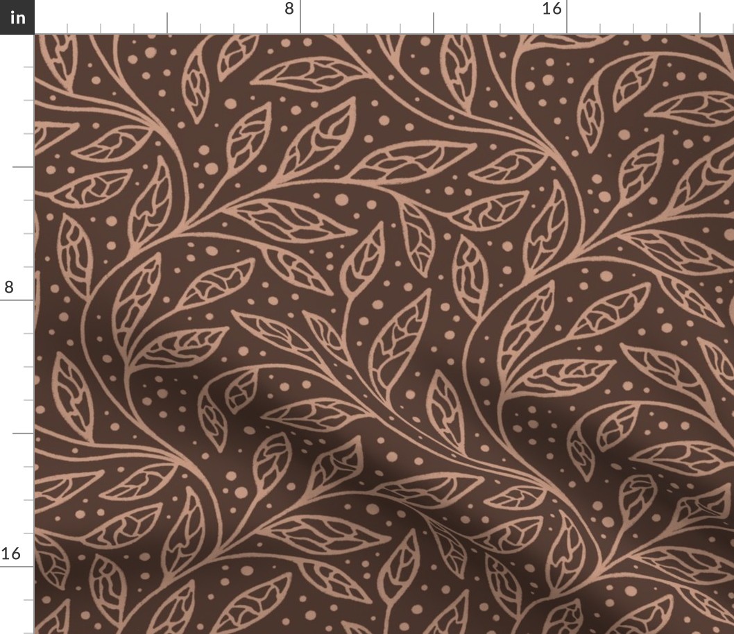 Boho intricate curly foliage -cacao brown-light terracotta