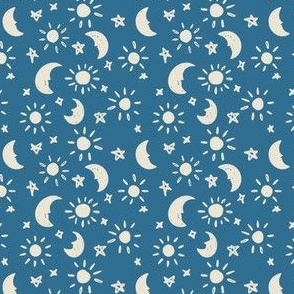 Celestial moon and stars royal blue medium scale