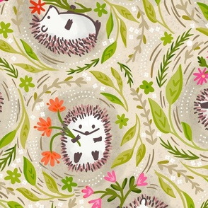 Hedgehog Meadow  taupe wallpaper scale