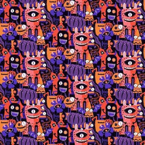 Small - Halloween Multi-Eyed Monsters - Purple and Orange ©designsbyroochita