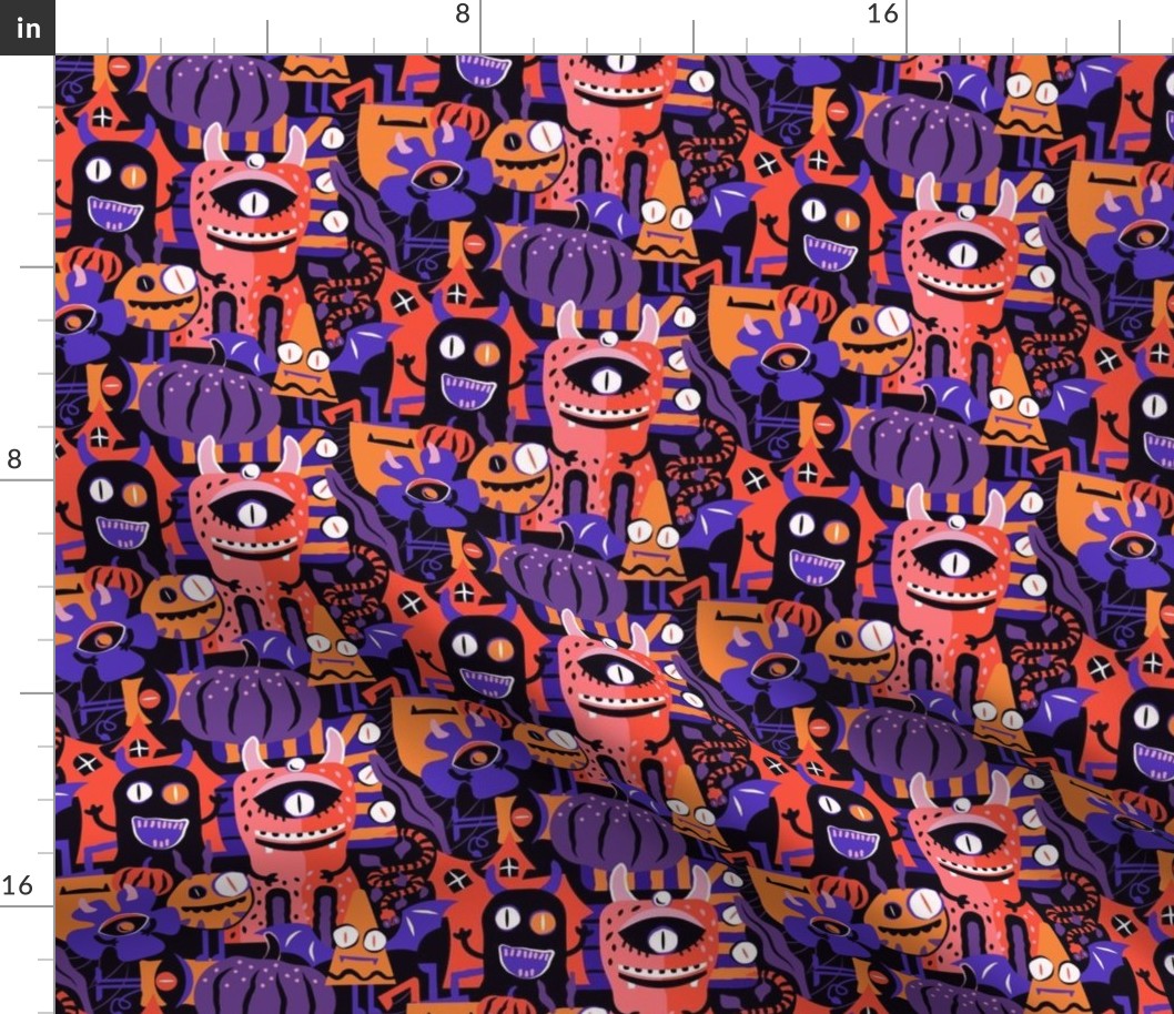 Small - Halloween Multi-Eyed Monsters - Purple and Orange ©designsbyroochita