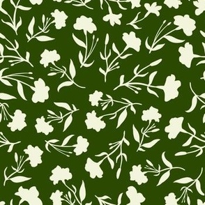  Cream white flower silhouettes  on grass green, medium scale 