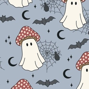 Spooky Mushroom Ghosts, Halloween, Blue