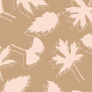 Tossed Rustic Leaf Silhouettes (Jumbo) - Farm Fresh Soft Warm Brown and Sunlit Coral    (TBS109)