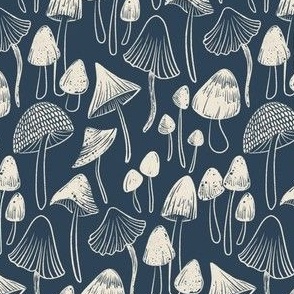 Navy blue wild mushrooms forest