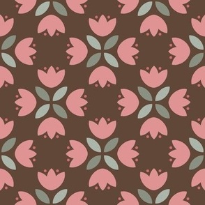 Fruit Blossom Motif | Coral Pink and Brown | Scandinavian Inspired