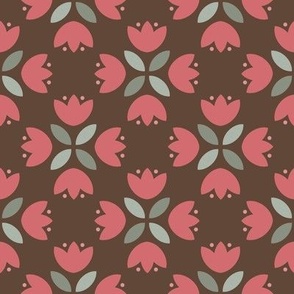 Fruit Blossom Motif | Coral Red and Brown | Scandinavian Inspired
