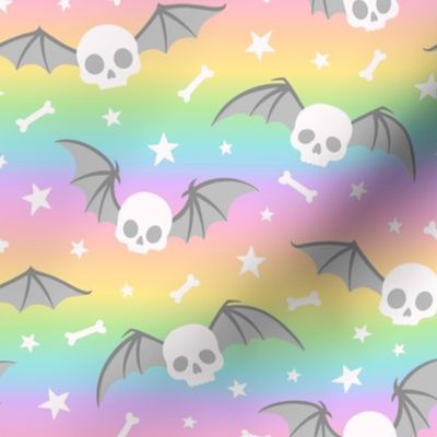 Winged Skulls on Pastel Rainbow Gradient (Large Scale)