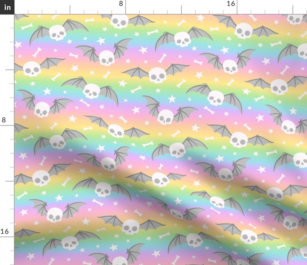 Winged Skulls on Pastel Rainbow Gradient (Large Scale)
