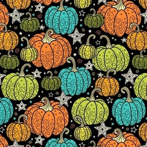 Swirly Pumpkins in Green, Teal, and Orange (Small Scale)
