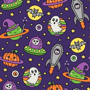 Halloween in Space on Purple (Large Scale)