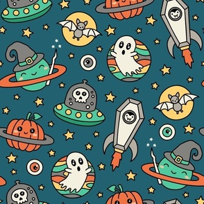 Halloween in Space on Teal (Large Scale)