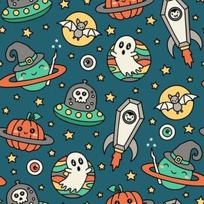 Halloween in Space on Teal (Medium Scale)