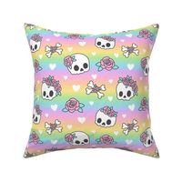 Kawaii Skulls & Roses on Pastel Rainbow Gradient (Large Scale)