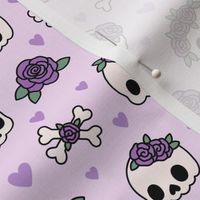 Kawaii Skulls & Roses on Purple (Medium Scale)