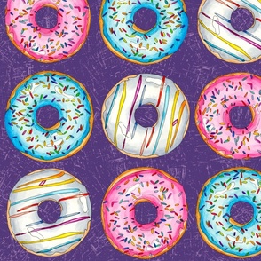 Watercolor Donuts are Delicious Gridded on Deep Purple 