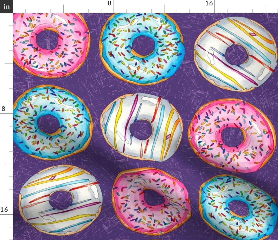 Watercolor Donuts are Delicious Gridded on Deep Purple 