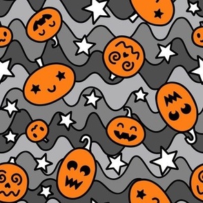 Groovy Pumpkins on Gray (Large Scale)