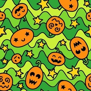 Groovy Pumpkins on Green (Large Scale)