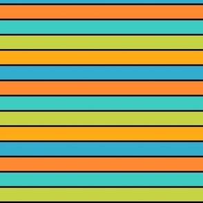 Aqua Teal Green Orange Horizontal Stripe (Large Scale)