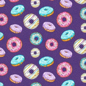 Floating Watercolor Donuts on Royal Purple
