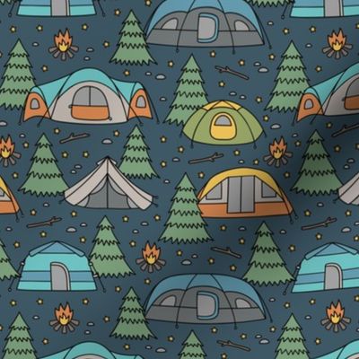 Tents on Dark Blue (Small Scale)