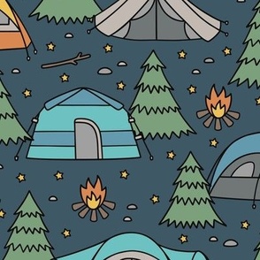Tents on Dark Blue (Large Scale)