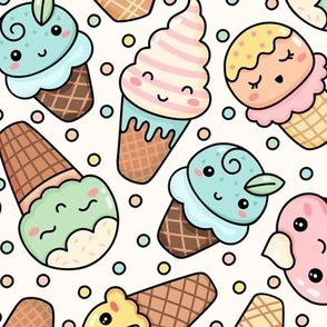 Cute Ice Creams on Light Cream (Large Scale)