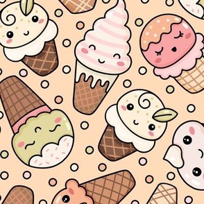 Cute Ice Creams on Pale Orange (Large Scale)