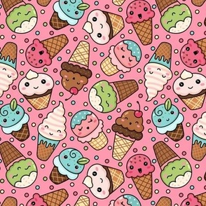Cute Ice Creams on Pink (Medium Scale)