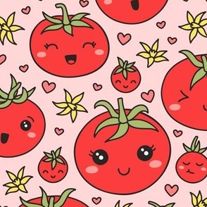 Kawaii Tomatoes on Pink (Large Scale)