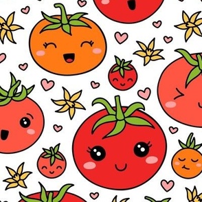 Kawaii Tomatoes on White (Large Scale)