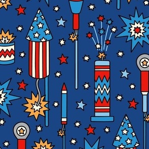 4th of July Fireworks on Dark Blue (Large Scale)