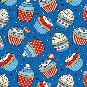 Patriotic Cupcakes on Bright  Blue (Small Scale)