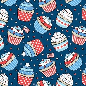 Patriotic Cupcakes on Dark Blue (Small Scale)