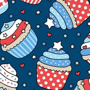 Patriotic Cupcakes on Dark Blue (Large Scale)