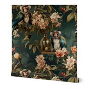  Wallpaper Monkey flowers , blossoms / Turquoise, Blue,  fantasy, apothecary, whimsical, quirky, fun