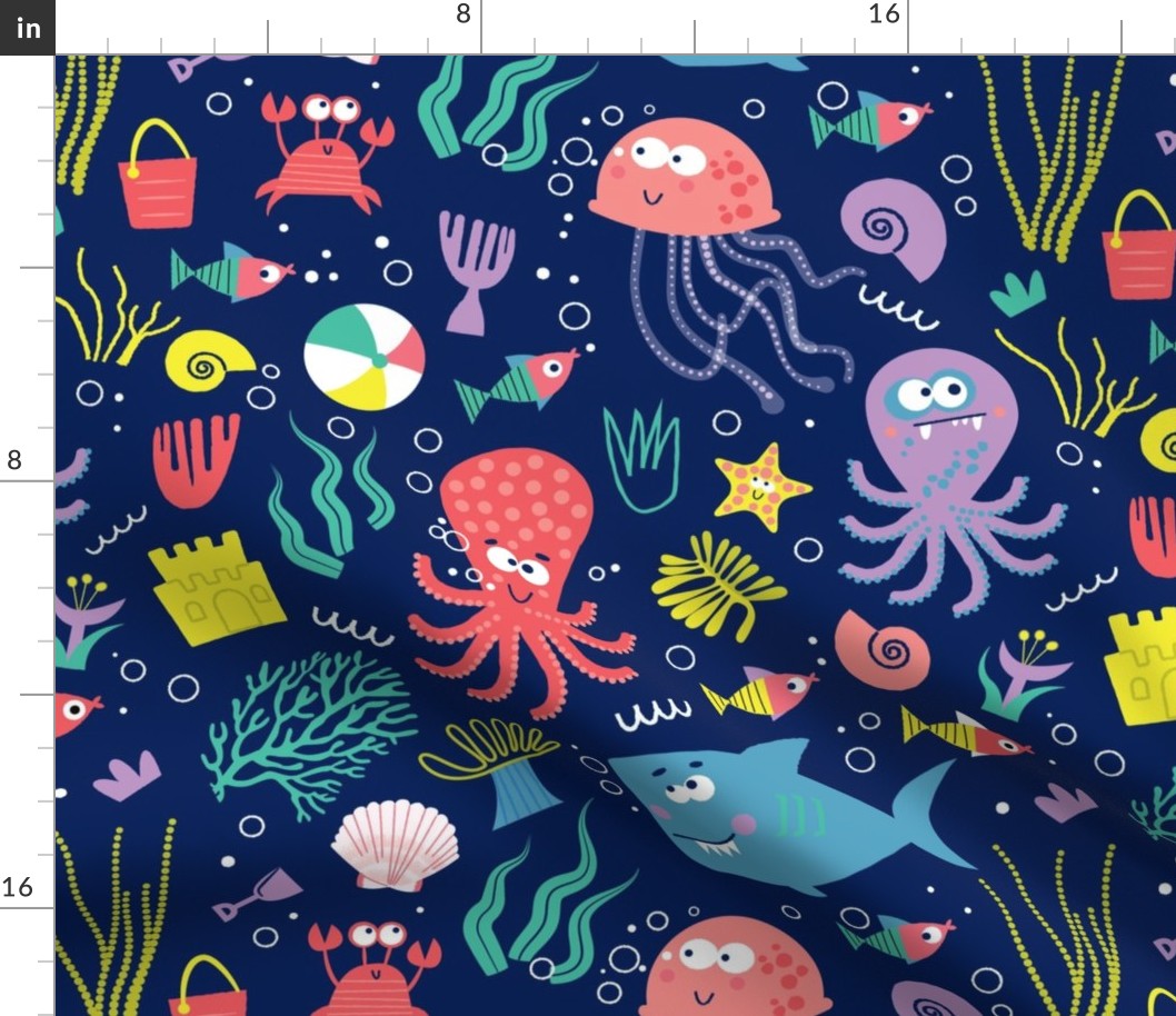 Sea Creatures (dark navy)