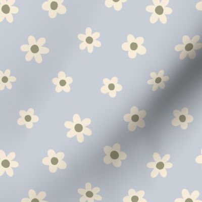 Daisies Blue-gray Olive Green and Cream