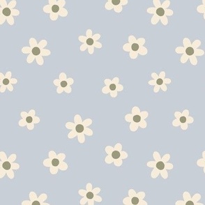 Daisies Blue-gray Olive Green and Cream