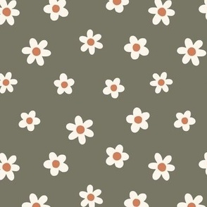 Daisies Olive Green