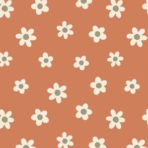 Daisies Terracotta and Olive Green