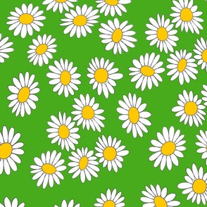 Retro Daisies Green and Yellow