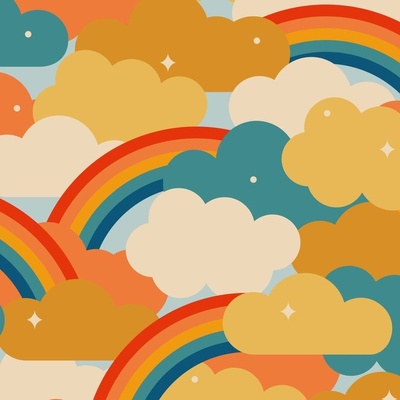 Rainbow Clouds Fabric, Wallpaper and Home Decor