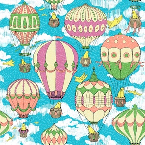 Flights of Fancy Vintage Hot Air Balloons And Yellow Birds