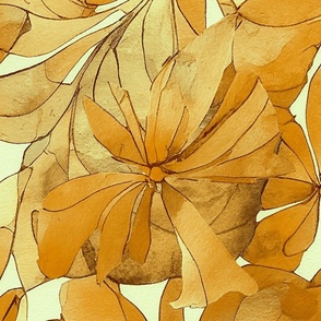Loose Floral Watercolor Art Abstract Botanical In Warm Yellow Tangerine Colors