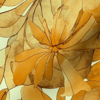 Loose Floral Watercolor Art Abstract Botanical In Warm Yellow Tangerine Colors Smaller Scale