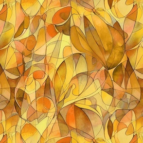 Watercolor Boho Handpainted Pattern Abstract Art In Warm Yellow TangerineColors Smaller Scale